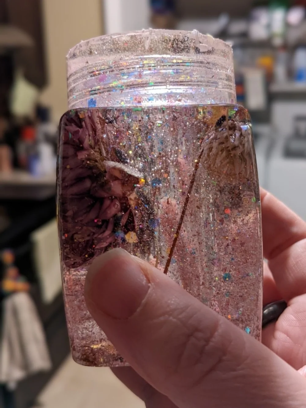 Lightly Colored Glitter Resin Jar with Iridescent Sparkle